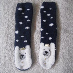 5/$20 Girls Totes Blue/White Polar Bear Fuzzy Slipper Socks
